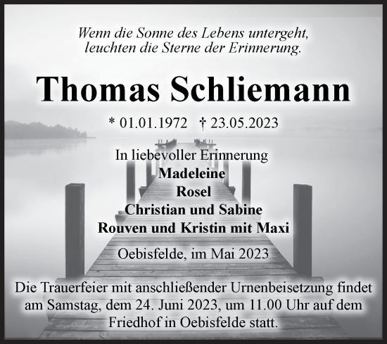 Traueranzeige von Thomas Schliemann von Volksstimme Altmark West