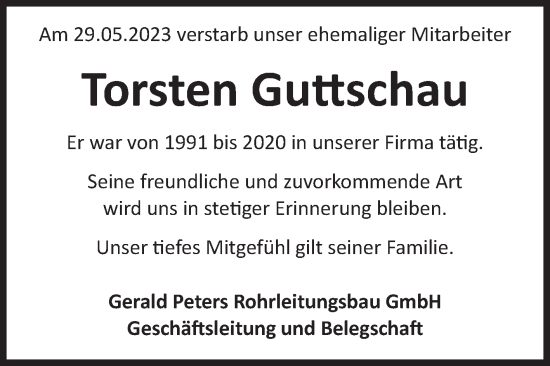 Traueranzeige von Torsten Guttschau von Volksstimme Altmark West