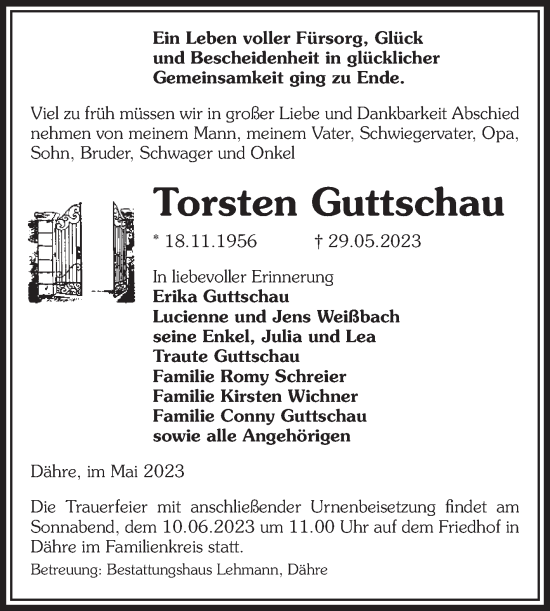 Traueranzeige von Torsten Guttschau von Volksstimme Altmark West
