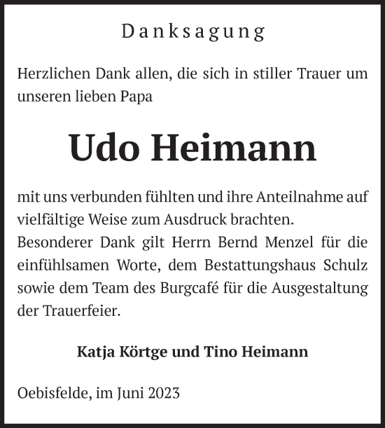 Traueranzeige von Udo Heimann von Volksstimme Altmark West