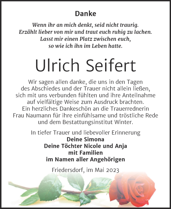Traueranzeige von Ulrich Seifert von Trauerkombi Bitterfeld