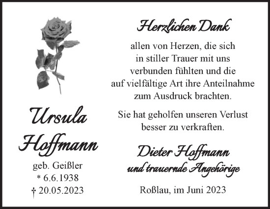 Traueranzeige von Ursula Hoffffmann von Trauerkombi Dessau