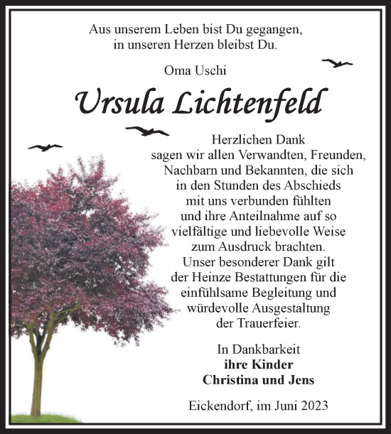 Traueranzeige von Ursula Lichtenfeld von Volksstimme Schönebeck