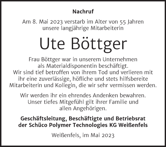 Traueranzeige von Ute Böttger von Mitteldeutsche Zeitung Merseburg/Querfurt