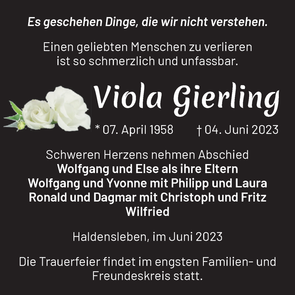  Traueranzeige für Viola Gierling vom 10.06.2023 aus Volksstimme Haldensleben/Wolmirstedt