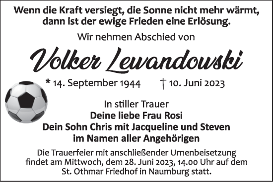 Traueranzeige von Volker Lewandowski von Wochenspiegel Naumburg/Nebra