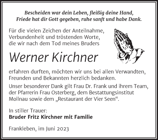 Traueranzeige von Werner Kirchner von Trauerkombi Merseburg