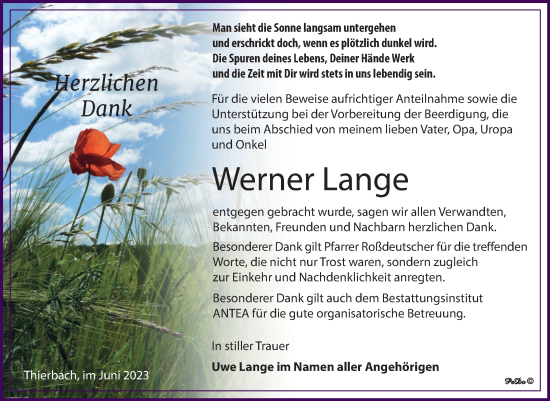 Traueranzeige von Werner Lange von Trauerkombi Zeitz