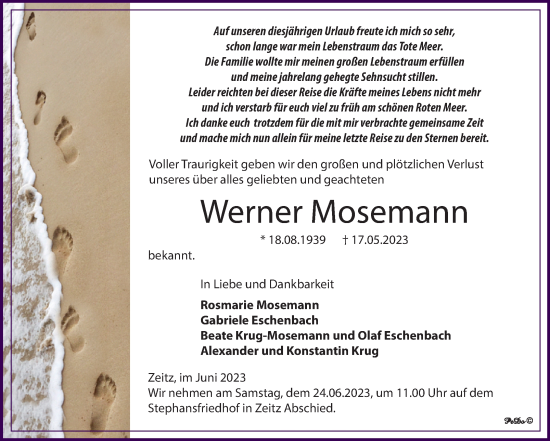 Traueranzeige von Werner Mosemann von Trauerkombi Zeitz
