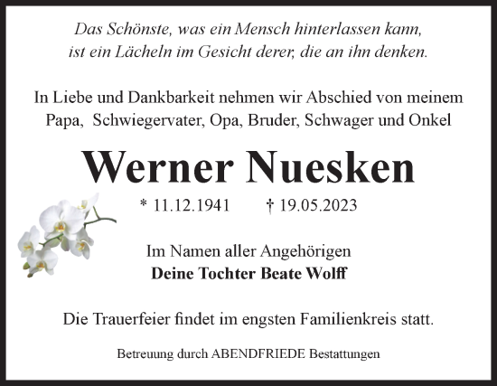Traueranzeige von Werner Nuesken von Volksstimme Magdeburg