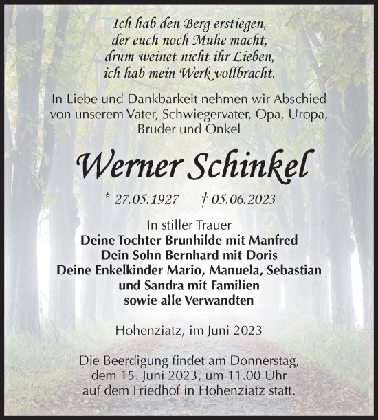 Traueranzeige von Werner Schinkel von Volksstimme Burg/Genthin