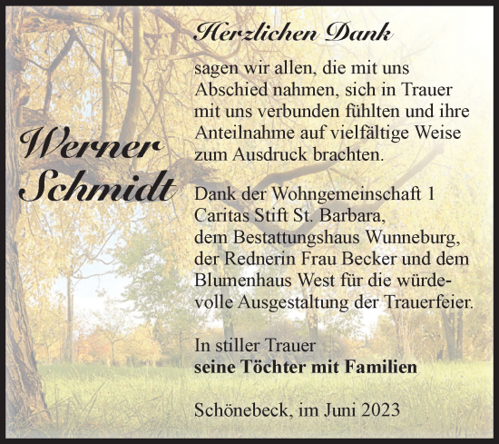 Traueranzeige von Werner Schmidt von Volksstimme Schönebeck