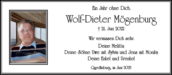 Traueranzeige von Wolf-Dieter Mögenburg von Trauerkombi Quedlinburg