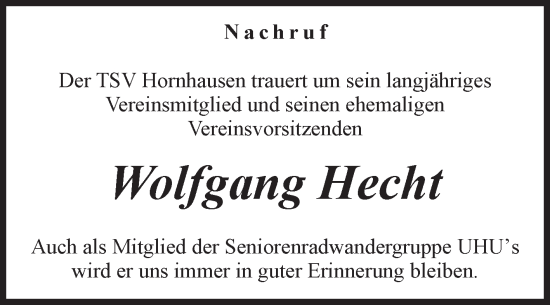 Traueranzeige von Wolfgang Hecht von Volksstimme Oschersleben/Wanzleben