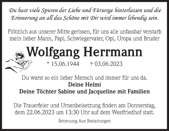 Traueranzeige von Wolfgang Herrmann von Volksstimme Magdeburg
