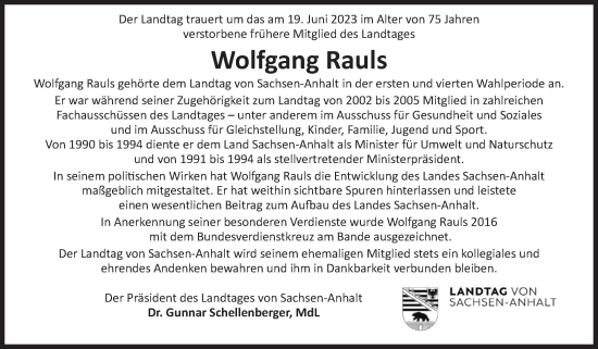 Traueranzeige von Wolfgang Rauls 