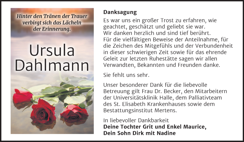  Traueranzeige für Ursula Dahlmann vom 28.06.2023 aus Wochenspiegel Naumburg/Nebra
