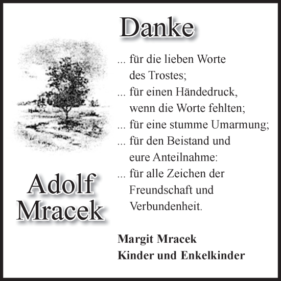 Traueranzeige von Adolf Mracek von Volksstimme Altmark West