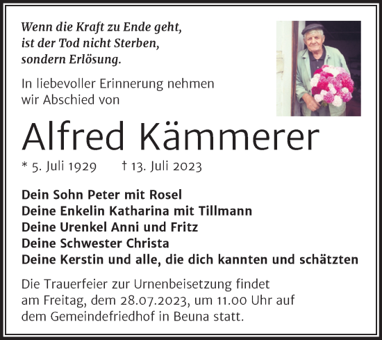 Traueranzeige von Alfred Kämmerer von Trauerkombi Merseburg