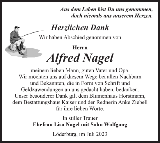 Traueranzeige von Alfred Nagel von Volksstimme Staßfurt