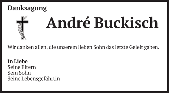 Traueranzeige von Andre Buckisch von Volksstimme Magdeburg