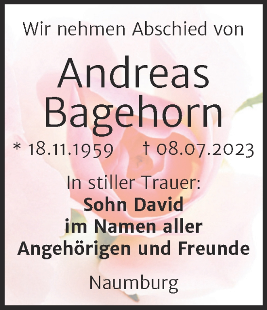 Traueranzeige von Andreas Bagehorn von Wochenspiegel Naumburg/Nebra