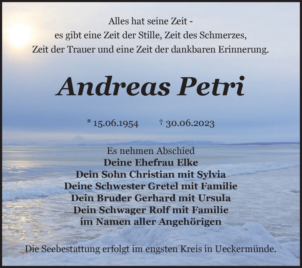  Traueranzeige für Andreas Petri vom 08.07.2023 aus Trauerkombi Bitterfeld