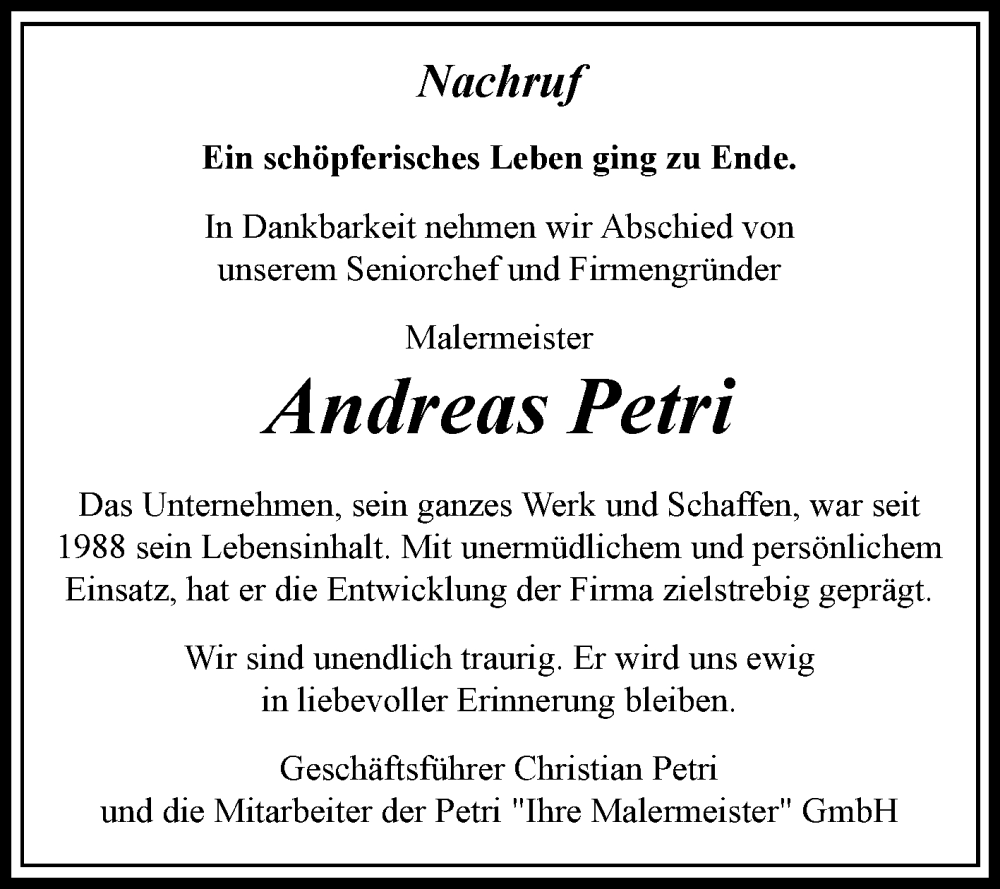  Traueranzeige für Andreas Petri vom 08.07.2023 aus Mitteldeutsche Zeitung Bitterfeld