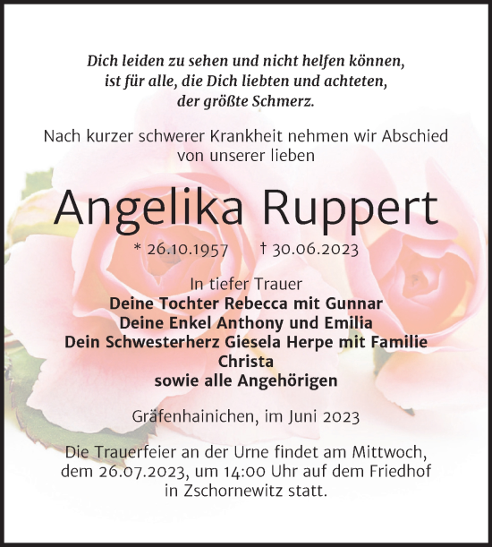 Traueranzeige von Angelika Ruppert von Trauerkombi Wittenberg