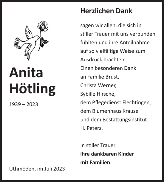 Traueranzeige von Anita Hötling von Volksstimme Haldensleben/Wolmirstedt