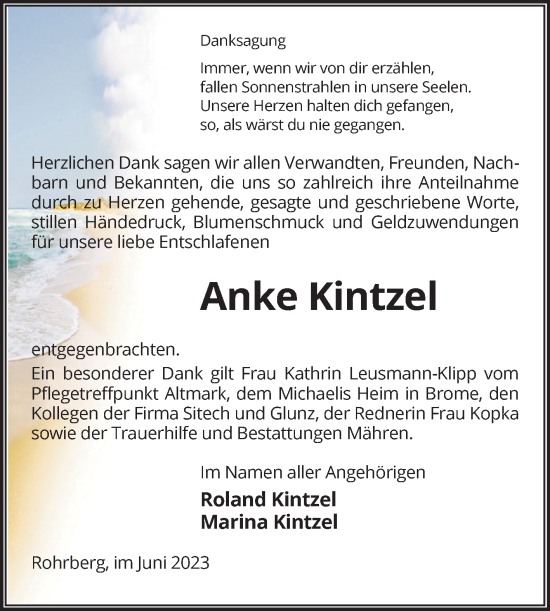 Traueranzeige von Anke Kintzel von Volksstimme Altmark West