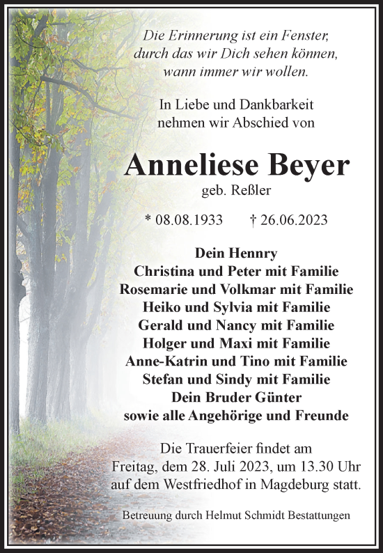 Traueranzeige von Anneliese Beyer von Volksstimme Magdeburg