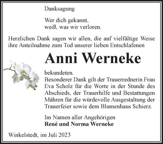 Traueranzeige von Anni Werneke von Volksstimme Altmark West