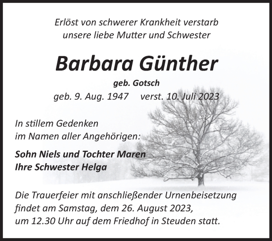 Traueranzeige von Barbara Günther von Mitteldeutsche Zeitung Halle/Saalkreis