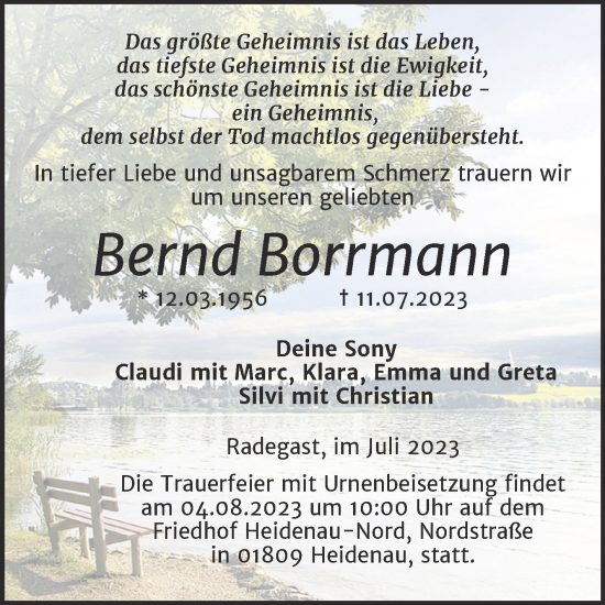 Traueranzeige von Bernd Borrmann von Trauerkombi Köthen