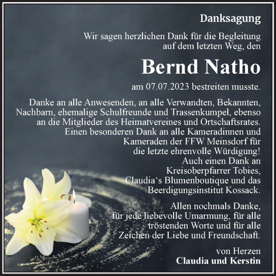 Traueranzeige von Bernd Natho von Trauerkombi Dessau