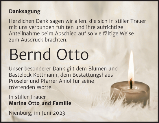 Traueranzeige von Bernd Otto von Trauerkombi Bernburg
