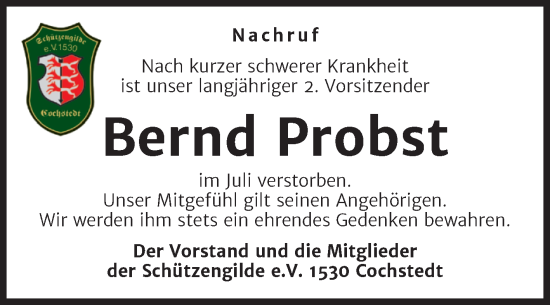 Traueranzeige von Bernd Probst 