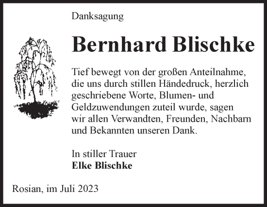 Traueranzeige von Bernhard Blischke von Mitteldeutsche Zeitung