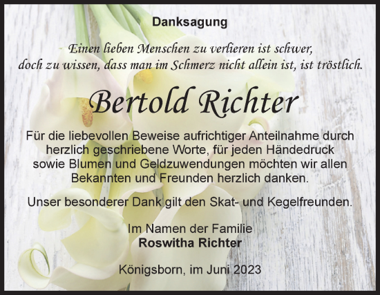 Traueranzeige von Bertold Richter von Volksstimme Burg/Genthin
