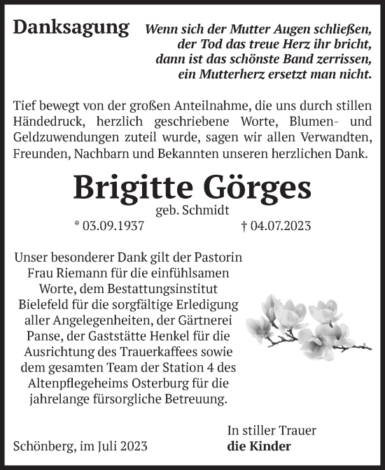 Traueranzeige von Brigitte Görges von Volksstimme Altmark Ost