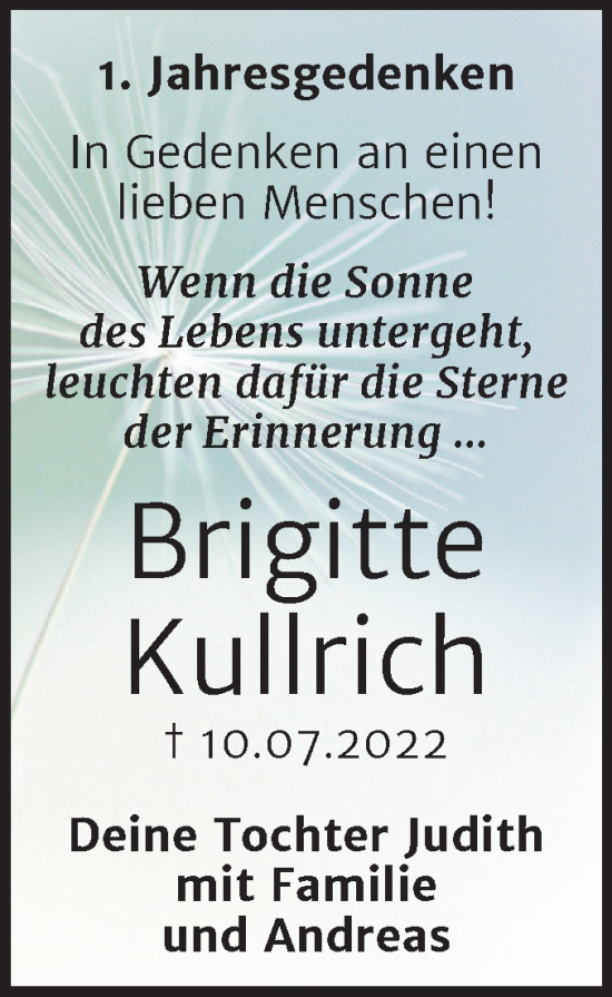 Traueranzeige von Brigitte Kullrich von Trauerkombi Köthen
