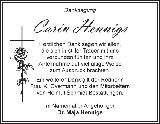 Traueranzeige von Carin Hennigs von Volksstimme Magdeburg