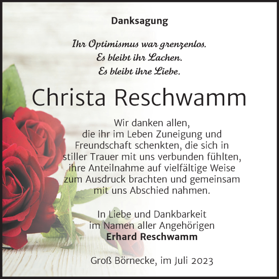 Traueranzeige von Christa Reschwamm von Mitteldeutsche Zeitung