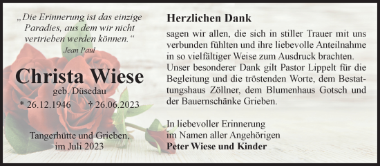 Traueranzeige von Christa Wiese von Volksstimme Altmark Ost