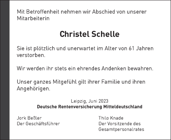 Traueranzeige von Christel Schelle von Volksstimme Schönebeck