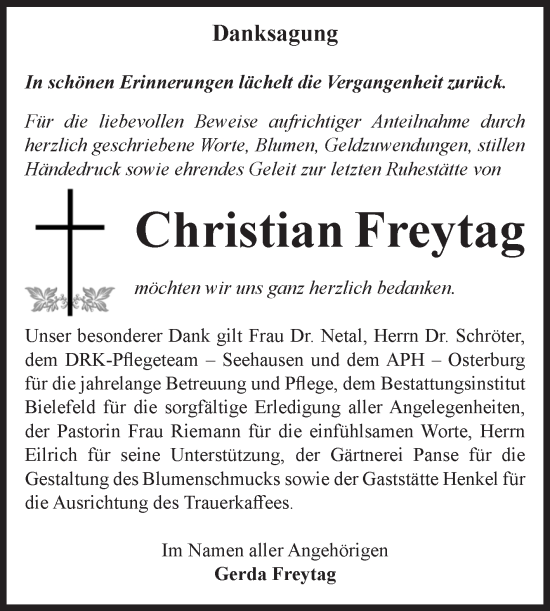 Traueranzeige von Christian Freytag von Volksstimme Altmark Ost