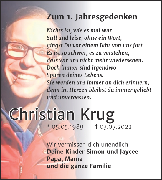 Traueranzeige von Christian Krug von Naumburger Tageblatt
