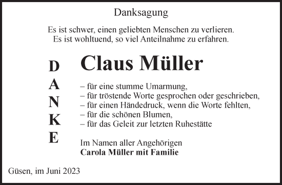 Traueranzeige von Claus Müller von Volksstimme Burg/Genthin