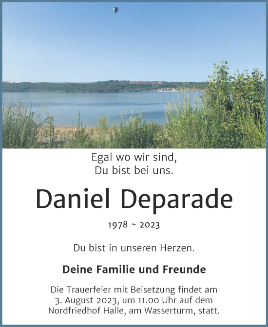 Traueranzeige von Daniel Deparade von Mitteldeutsche Zeitung Halle/Saalkreis